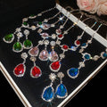 Vintage Palace Style Copper Oval Teardrop Rhinestone Necklace Earrings Jewelry Set view 3