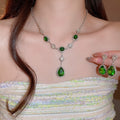Vintage Palace Style Copper Oval Teardrop Rhinestone Necklace Earrings Jewelry Set view 4
