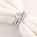 Silver-Tone Round Solitaire Two-Piece Ring Set With Pave Halo view 4