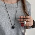 2026 New Minimalist Alloy Oval Pendant Wax Cord Necklace For Women Geometric Clavicle Chain view 1