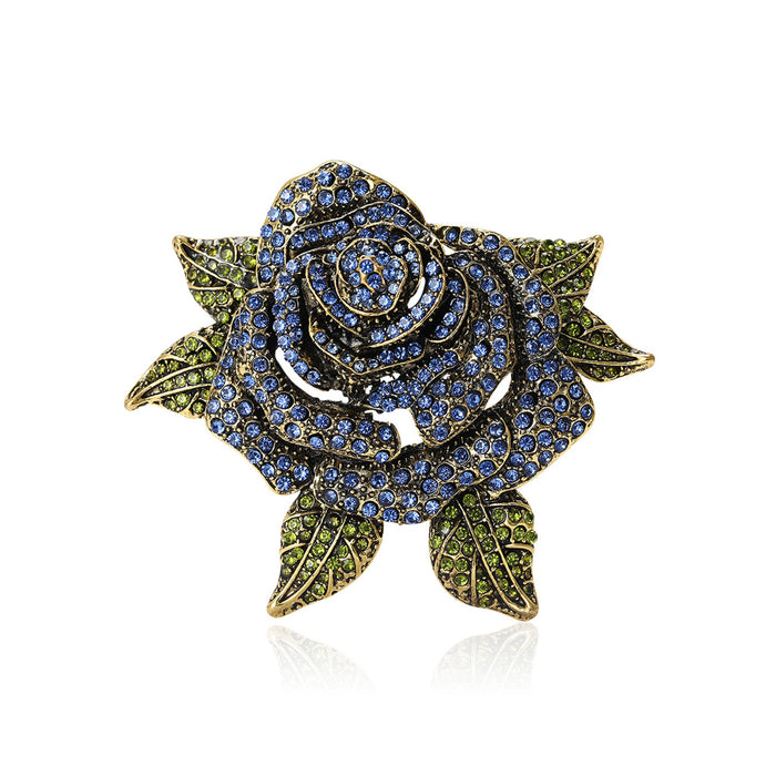 Metal Alloy Rhinestone Rose Brooch Pin For Women's Apparel Decoration