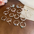 Light Luxury Faux Pearl Star Moon Flower Open Ring With Rhinestone Accents view 3