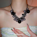 Dark Gothic Irregular Faux Pearl Tassel Pendant Necklace Geometric Round Statement Choker view 1