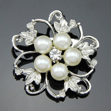 Black Silver Tone Pearl Floral Vine Crystal Pearl Look Six Designs Metal Brooch Pin