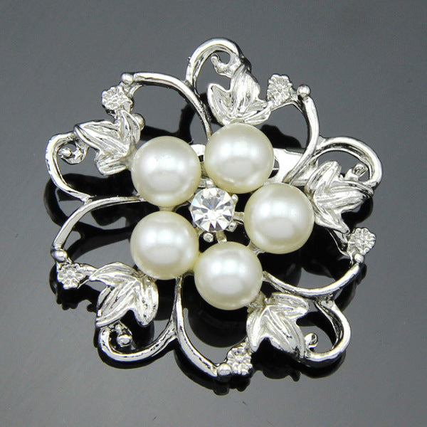 Black Silver Tone Pearl Floral Vine Crystal Pearl Look Six Designs Metal Brooch Pin