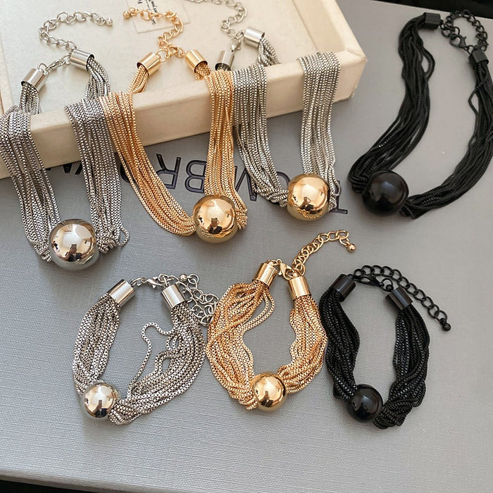 European American Metal Round Ball Layered Chain Necklace Bracelet Light Luxury Minimalist Jewelry