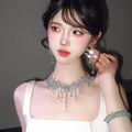 Blue Teardrop Rhinestone Alloy Earrings And Necklace Jewelry Set Vintage Light Luxury Evening Accessories view 4