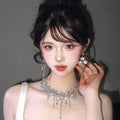 Blue Teardrop Rhinestone Alloy Earrings And Necklace Jewelry Set Vintage Light Luxury Evening Accessories view 2