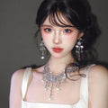 Blue Teardrop Rhinestone Alloy Earrings And Necklace Jewelry Set Vintage Light Luxury Evening Accessories view 3
