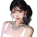 Blue Teardrop Rhinestone Alloy Earrings And Necklace Jewelry Set Vintage Light Luxury Evening Accessories view 5