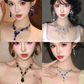 Blue Teardrop Rhinestone Alloy Earrings And Necklace Jewelry Set Vintage Light Luxury Evening Accessories view 1