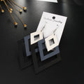 Purple Layered Geometric Wood Drop Earrings with Square Frames view 3