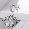 Korean Style Marquise Stud Earrings With Imitation Pearl Flower, Luxury Fine Jewelry view 4