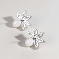 Korean Style Marquise Stud Earrings With Imitation Pearl Flower, Luxury Fine Jewelry view 3