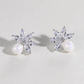 Korean Style Marquise Stud Earrings With Imitation Pearl Flower, Luxury Fine Jewelry view 2