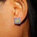 Two Tone Electroplated Square Geometric Zircon Stud Earrings, Minimalist Fashion Jewelry view 3
