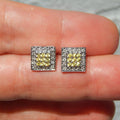 Two Tone Electroplated Square Geometric Zircon Stud Earrings, Minimalist Fashion Jewelry view 2
