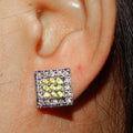 Two Tone Electroplated Square Geometric Zircon Stud Earrings, Minimalist Fashion Jewelry view 1