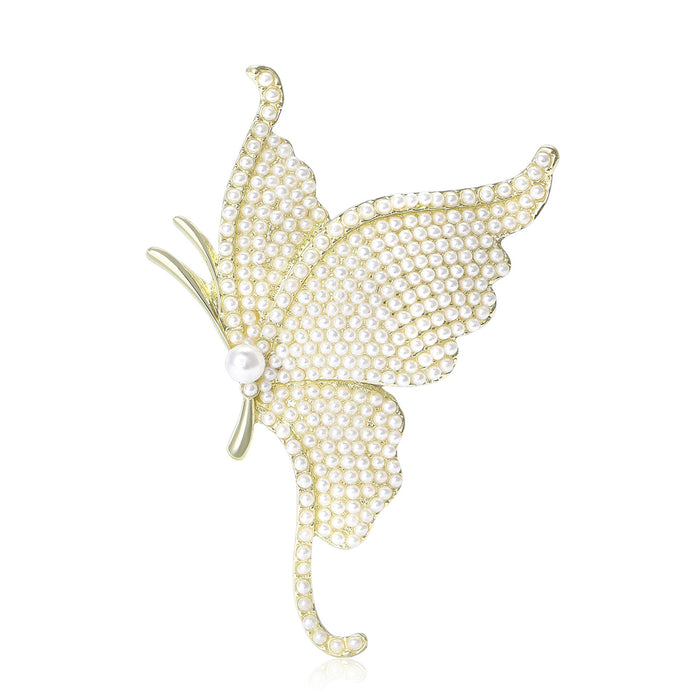 Alloy Pearl Side Flying Butterfly Brooch Pin For Shawls