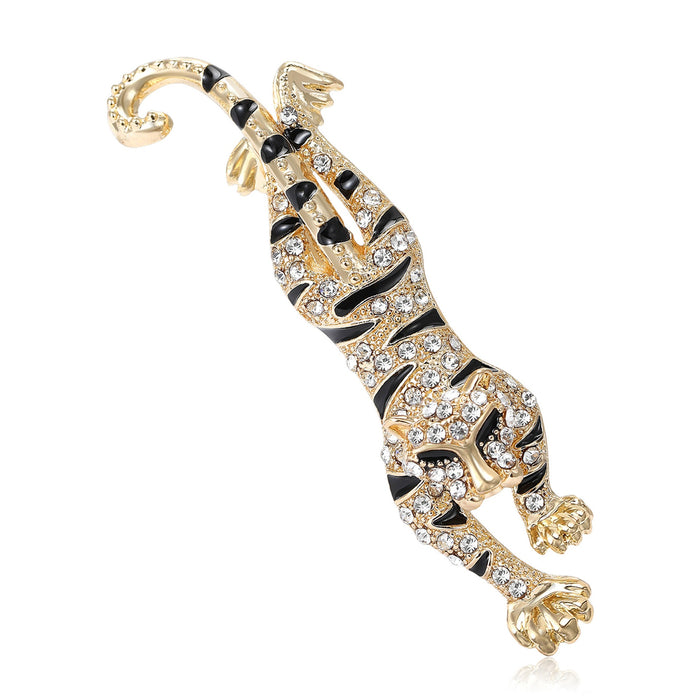 Alloy Enamel Rhinestone Tiger Brooch For Coats And Unisex Apparel