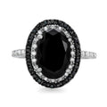 Black Oval Crystal Double Halo Ring in Silver Tone view 2