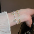 Vintage Faux Pearl Zircon Round Geometric Bangle For Women Luxury Fashion Jewelry view 1