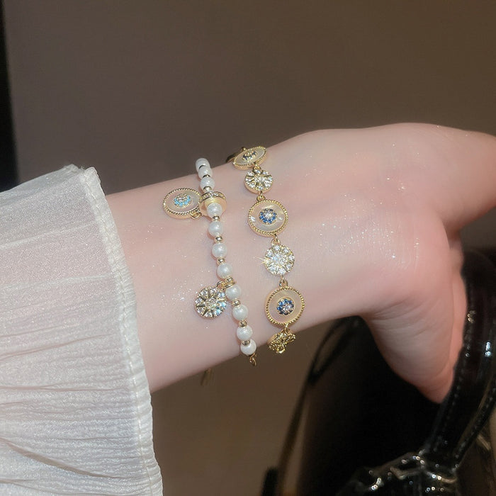 Vintage Faux Pearl Zircon Round Geometric Bangle For Women Luxury Fashion Jewelry