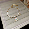 Vintage Faux Pearl Zircon Round Geometric Bangle For Women Luxury Fashion Jewelry view 4