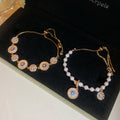 Vintage Faux Pearl Zircon Round Geometric Bangle For Women Luxury Fashion Jewelry view 2