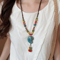 Vacation Style Double Layer Wax Cord Beaded Ceramic Heart Conch Geometric Necklace view 3