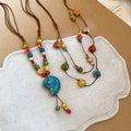 Vacation Style Double Layer Wax Cord Beaded Ceramic Heart Conch Geometric Necklace view 2