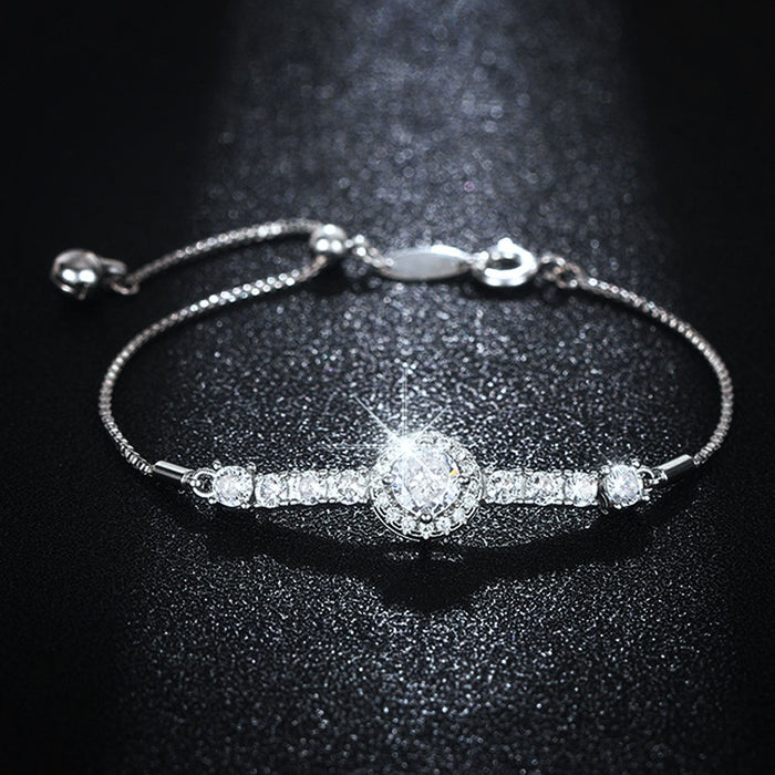 New Women's Fashion Bracelet With Shiny Round Cubic Zirconia, Elegant Daily Jewelry