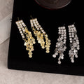 Korean Luxury Long Rhinestone Tassel Studs With Gold Sequin Fringe Statement Women's Earrings view 2
