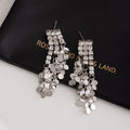 Korean Luxury Long Rhinestone Tassel Studs With Gold Sequin Fringe Statement Women's Earrings view 4