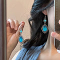 Vintage Ethnic Lace Oval Resin Pendant Drop Earrings For Women, Geometric Lightweight Ear Hooks view 3