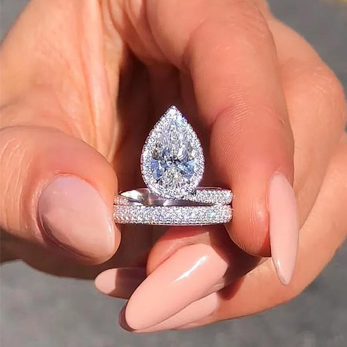 Princess Style Teardrop Full Zircon Ring For Women, Sparkling Engagement Wedding Jewelry