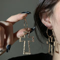 Alloy Crinkled Hollow Cross Pendant Hoop Earrings Vintage Versatile Niche Style Jewelry view 3