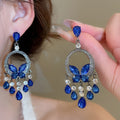 Light Luxury Alloy Butterfly Tassel Drop Earrings With Rhinestone Waterdrop Oval Design view 4