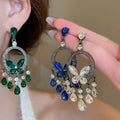 Light Luxury Alloy Butterfly Tassel Drop Earrings With Rhinestone Waterdrop Oval Design view 2