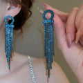 Light Luxury Copper Geometric Round Zircon Tassel Drop Earrings With Silver Posts view 3