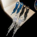 Light Luxury Copper Geometric Round Zircon Tassel Drop Earrings With Silver Posts view 4