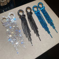 Light Luxury Copper Geometric Round Zircon Tassel Drop Earrings With Silver Posts view 2