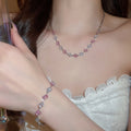 Copper Cubic Zirconia Square Pendant Necklace Bracelet Jewelry Set Light Luxury Minimalist Style view 2