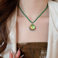 Vintage Glass Crystal Beaded Geometric Round Resin Pendant Choker Necklace view 1