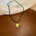 Vintage Glass Crystal Beaded Geometric Round Resin Pendant Choker Necklace view 4