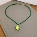 Vintage Glass Crystal Beaded Geometric Round Resin Pendant Choker Necklace view 2