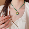 Vintage Glass Crystal Beaded Geometric Round Resin Pendant Choker Necklace view 3