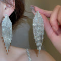Luxury Copper Geometric Trapezoid Rhinestone Tassel Drop Earrings With Silver Pins For Women view 4