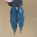 Luxury Copper Geometric Trapezoid Rhinestone Tassel Drop Earrings With Silver Pins For Women view 3