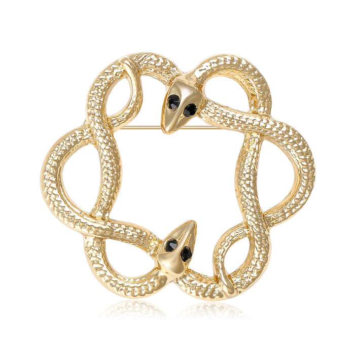 Polished Alloy Double Snake Ring Brooch Pin For Unisex Apparel